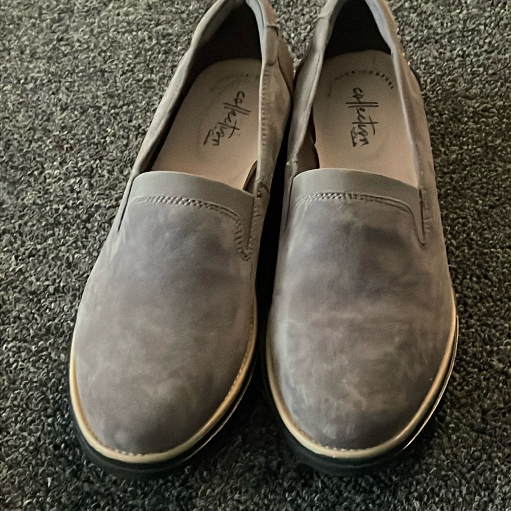 Gray suede slip on